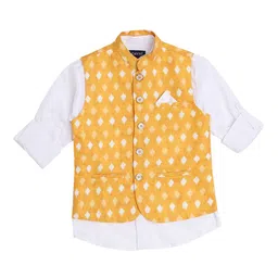 CAVIO Boys Yellow & White Colored Printed Nehru Jacket-42