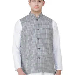 Exotic India Checked Woven Nehru Jackets-35