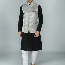 Exotic India Woven Design Mandarin Collar Nehru Jacket-7