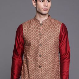 Indo Era Striped Woven Nehru Jacket-15