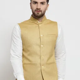 TREEMODA Men Yellow Solid Nehru Jackets-picture-55