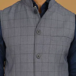 even Checked Mandarin Collar Nehru Jackets image 3
