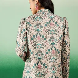 Sangria White Printed Notched Lapel Front Open Blazer image 4