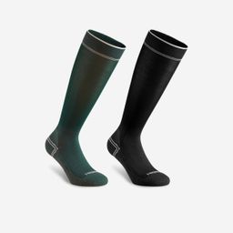 Adult Extra Thin Horse Riding Socks Twin-Pack - Green/Black-30