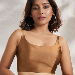 SALWAR STUDIO Round Neck Silk Saree Blouse-49