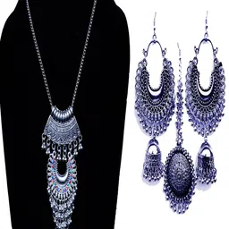 Oxidized Heaven Sterling Silver-Plated Stone Studded Jewellery Set-30