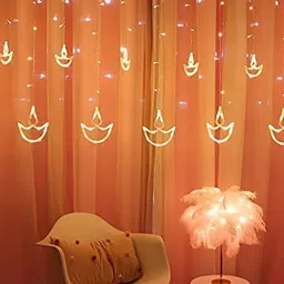 SPARK WORLD Yellow Diya Shape LED Curtain Fairy String Lights image 5