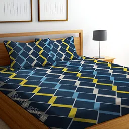RISING STAR Green & Yellow Geometric King Bedsheet with 2 Pillow Covers-image-24