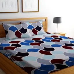 RISING STAR Blue & White Geometric Microfiber 240 TC King Bedsheet with 2 Pillow Covers-image-31