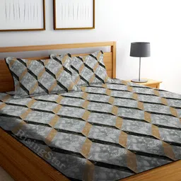 RISING STAR Grey & Brown Geometric Microfiber 240 TC King Bedsheet with 2 Pillow Covers-12