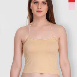 Selfcare Pack of 2 Solid Cotton Short Slip Halter Neck Camisoles - SN0380-image-15