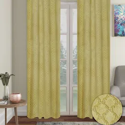Aura Mustard 2 Pieces Velvet Self Design Blackout Long Door Curtains-51