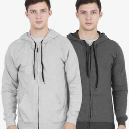 Fleximaa Men Pack of 2 Grey and Charcoal Melange Hooded Sweatshirt-image-2