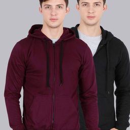 Fleximaa Men Set Of 2 Black & Maroon Hooded Sweatshirt-image-96