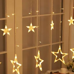 SPARK WORLD Yellow Star Shape LED Curtain Fairy String Lights-1