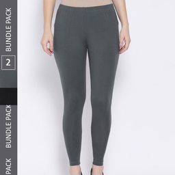 KEX Women Grey & Black Cotton Ankle-Length Leggings Pack of 2-image-38
