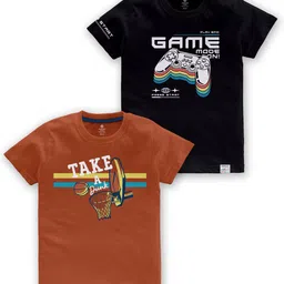 CODEZ Boys Pack Of 2 Graphic Printed Short Sleeves Cotton T-shirts-50