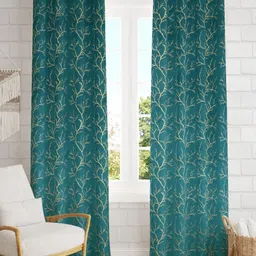 AaHo Decor Green & Gold Toned 2 Pieces Self Design Velvet Black Out Long Door Curtains-17