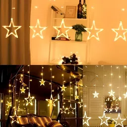 SPARK WORLD Yellow Star Shape LED Curtain Fairy String Lights image 2