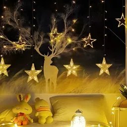 SPARK WORLD Yellow Star Shape LED Curtain Fairy String Lights image 5