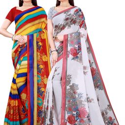 SAADHVI Pack of 2 White & Red Floral Pure Georgette Saree-image-20