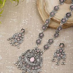 DEGHLAM Silver-Plated Stone-Studded Necklace & Earrings-56