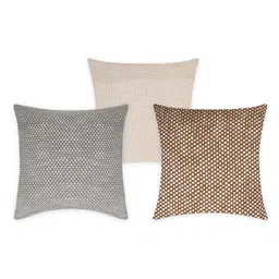 Aditi Wasan 3 Pieces Grey & Brown Cotton Square Cushion Covers-picture-2