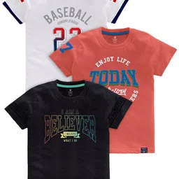 CODEZ Boys Pack Of 3 Typography Printed Cotton T-shirt-44