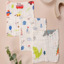 KICKS & CRAWL Infants Pack Of 3 Printed Cotton Wash Cloth-image-26