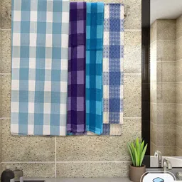 Athom Living 4-Pcs White & Blue Checked 220 GSM Premium Cotton Bath Towels-image-8