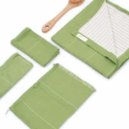 Doctor Towels Green 4 Pieces Striped 350 GSM Aloevera Double Cloth Towel Set-11