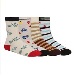 Creature Unisex Kids Pack Of 4 Assorted Calf-Length Cotton Socks-image-35
