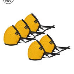 EUME Pack of 5 Yellow Solid 3 Ply Protective Outdoor Mask-31