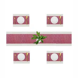 UniKart Red 5 Pieces Printed Table Placemats & Runner-25