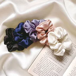 Mueras Women Set Of 5 Silk Satin Scrunchies-picture-14
