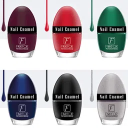 FORFOR 6-Pcs Jazzy Nail Enamel - 5ml Each - Maroon-Green-Blue-Black-Rich Red-Grey-25
