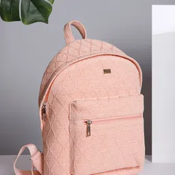 Berrylush Pink Women Textured Fabric Backpack-0