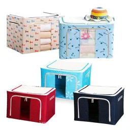 Adbeni Brown & Cream Printed Multipurpose Foldable Steel Frame Under-bed Storage Bag-49