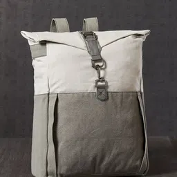 Mona B Unisex Grey & White Solid Canvas Backpack-5