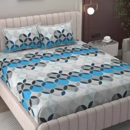bromwick Blue Geometric 200 TC Microfiber King Sized Double Bedsheet with 2 Pillow Covers-picture-21