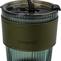 Tumbler with Straw 400ml Sipper with Leather Grip – Travel for Juice & Tea Glass Coffee Mug-image-3