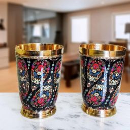 (Pack of 2) Brass Meena Finish Glass/Tumbler with Brass Bottom, for Drinking Serving Water, Glass Set Water/Juice Glass-image-62