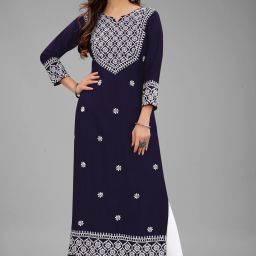 Women Embroidered Cotton Rayon Straight Kurta-image-56