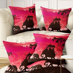 BIANCA Set Of 5 Red & Black Ethnic Motifs Square Cushion Covers-29