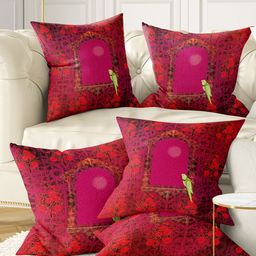 BIANCA Red & Magenta Set of 5 Floral Square Cushion Covers-45