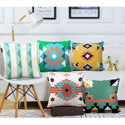 AEROHAVEN Sea Green & White 5 Pieces Geometric Square Cushion Covers-28