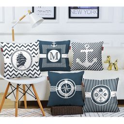 AEROHAVEN Navy Blue & White 5 Pieces Geometric Square Cushion Covers-image-41