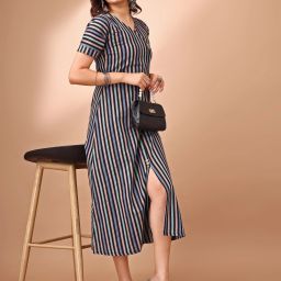 Women Striped Cotton Blend A-line Kurta-image-79