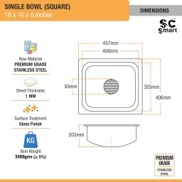 Stainless steel Kitchen Sink 16x18x8/(Vessel sink)square sink series Stainless steel Kitchen Sink 16x18x8/(Vessel sink)square sink series Vessel Sink-image-45