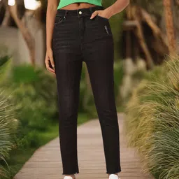 DressBerry Women Soft Edge Skinny Fit Low Distress Light Fade Stretchable Frayed Jeans-image-47